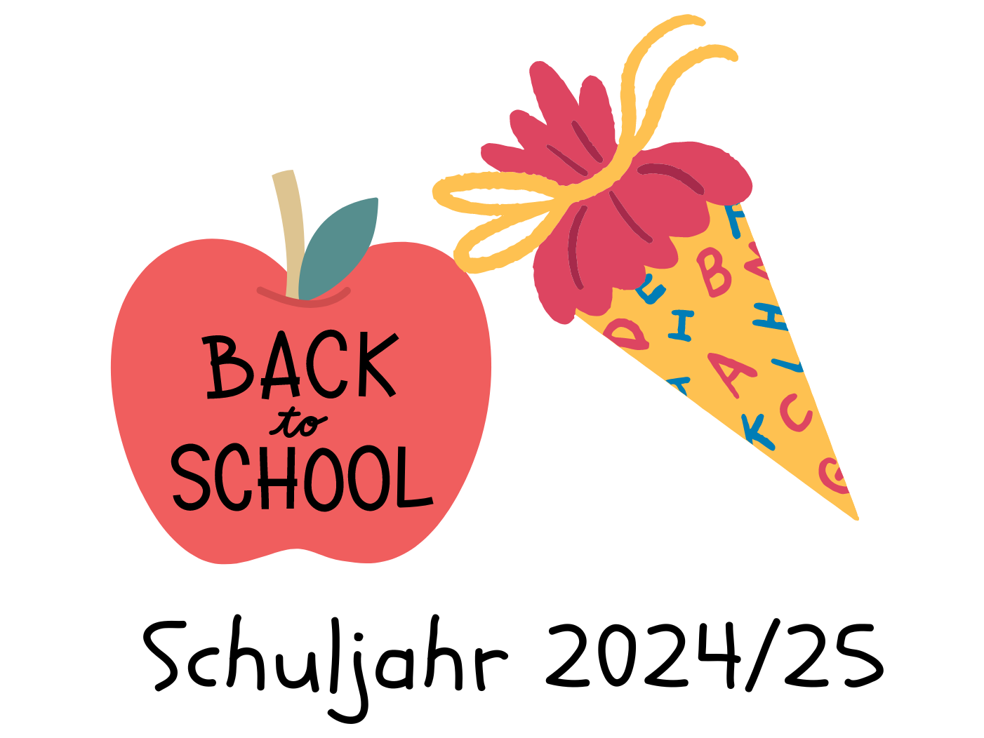 Schriftzug Schuljahr 2024/25 mit Schultüte